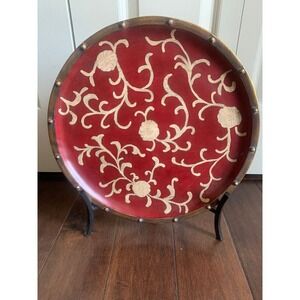 Large red and cream floral decorative plate